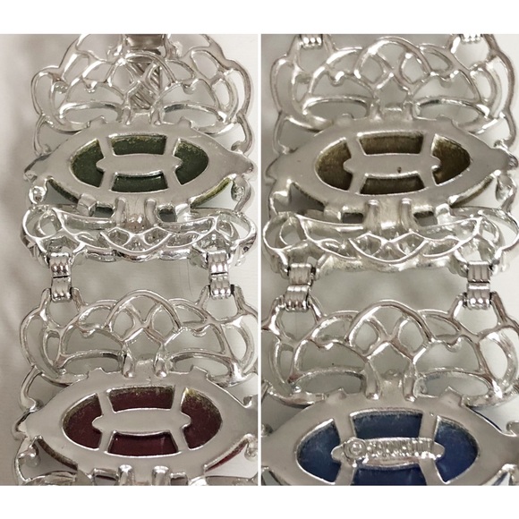 Vintage SARAH COVENTRY Silver Tone Filigree Link Bracelet w/ Multi-color Lucite - Picture 3 of 16